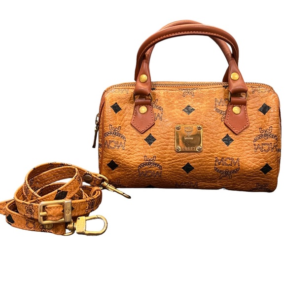 MCM Mini Visetos Boston With Strap Bag - Picture 1 of 11